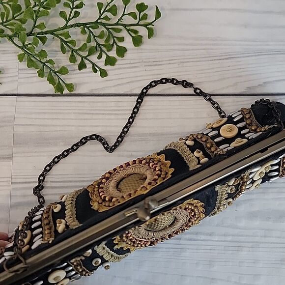 Coldwater Creek Black Beaded Boho Style Clutch Mini Handbag - Picture 6 of 11